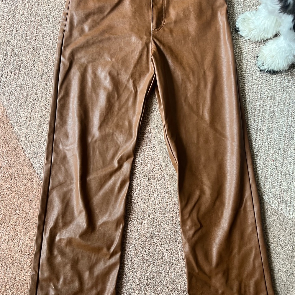 Zara Tan Faux Leather Trousers